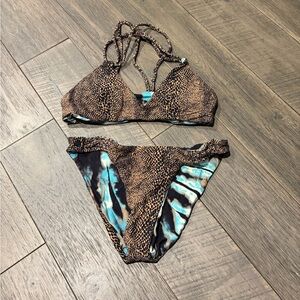 Brown & Turquoise Animal Print Women's Bikini Set